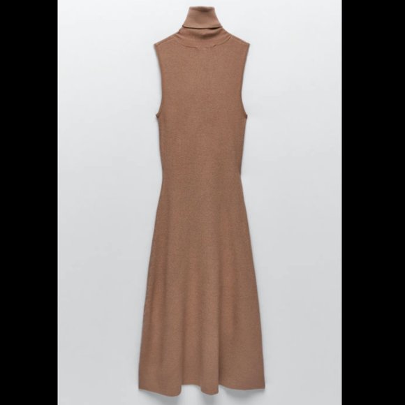 ZARA NEW WOMAN DUSTY PINK CAMEL LONG KNIT CARDIGAN + MIDI DRESS 0014/124 S M - Picture 6 of 9